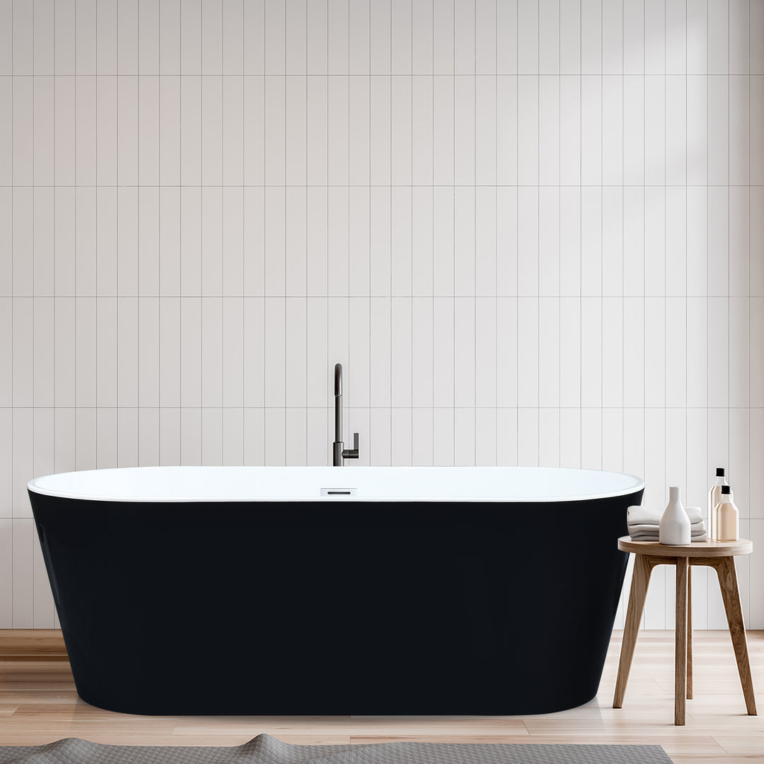Kaprun 67" x 32" Flatbottom Freestanding Acrylic Soaking Bathtub in Glossy White with Drain and Overflow