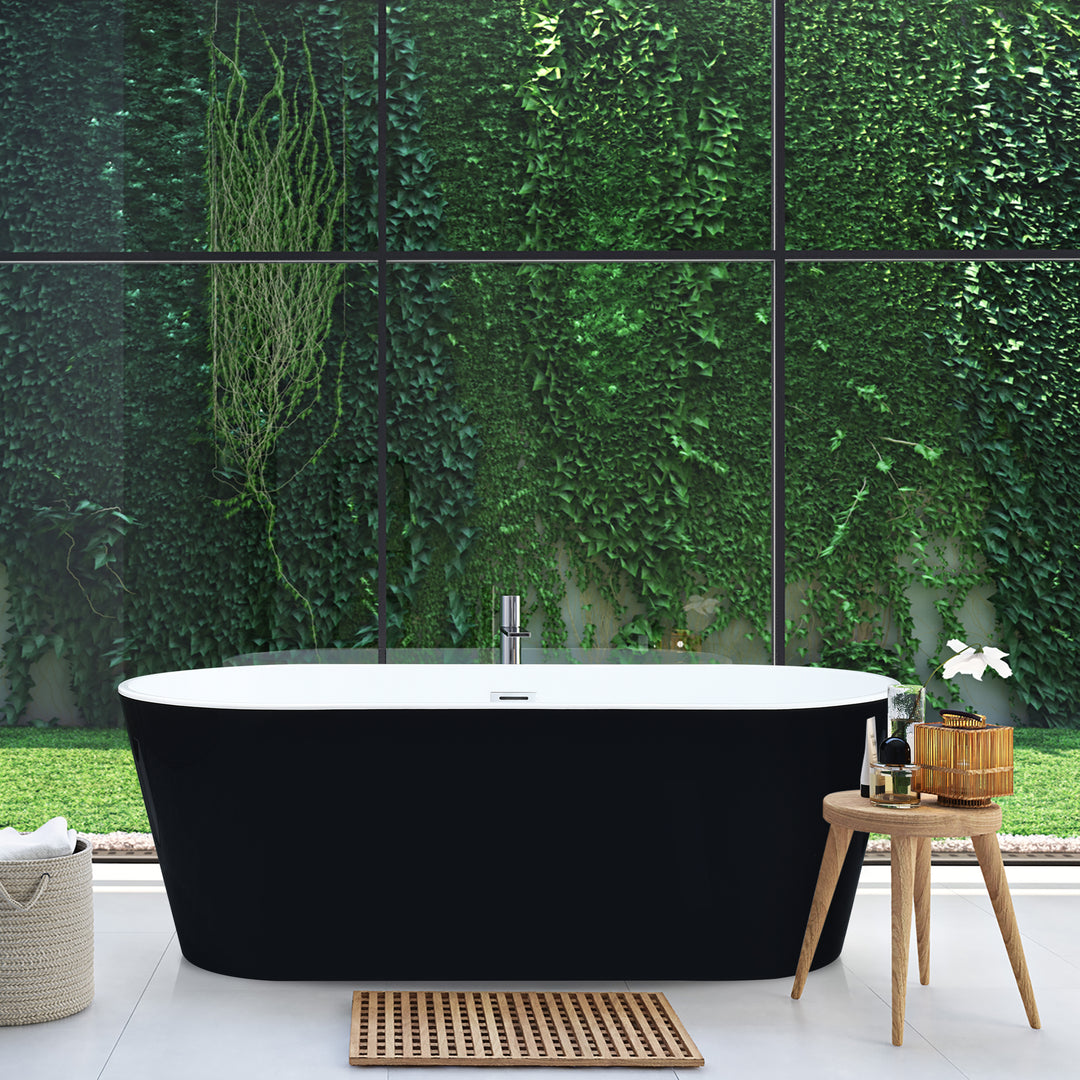 Kaprun 67" x 32" Flatbottom Freestanding Acrylic Soaking Bathtub in Glossy White with Drain and Overflow