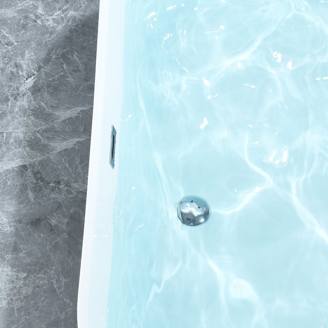 Kaprun 67" x 32" Flatbottom Freestanding Acrylic Soaking Bathtub in Glossy White with Drain and Overflow