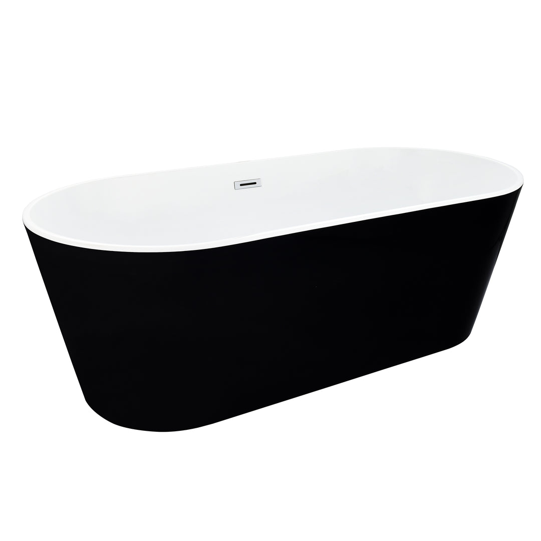 Kaprun 67" x 32" Flatbottom Freestanding Acrylic Soaking Bathtub in Glossy White with Drain and Overflow