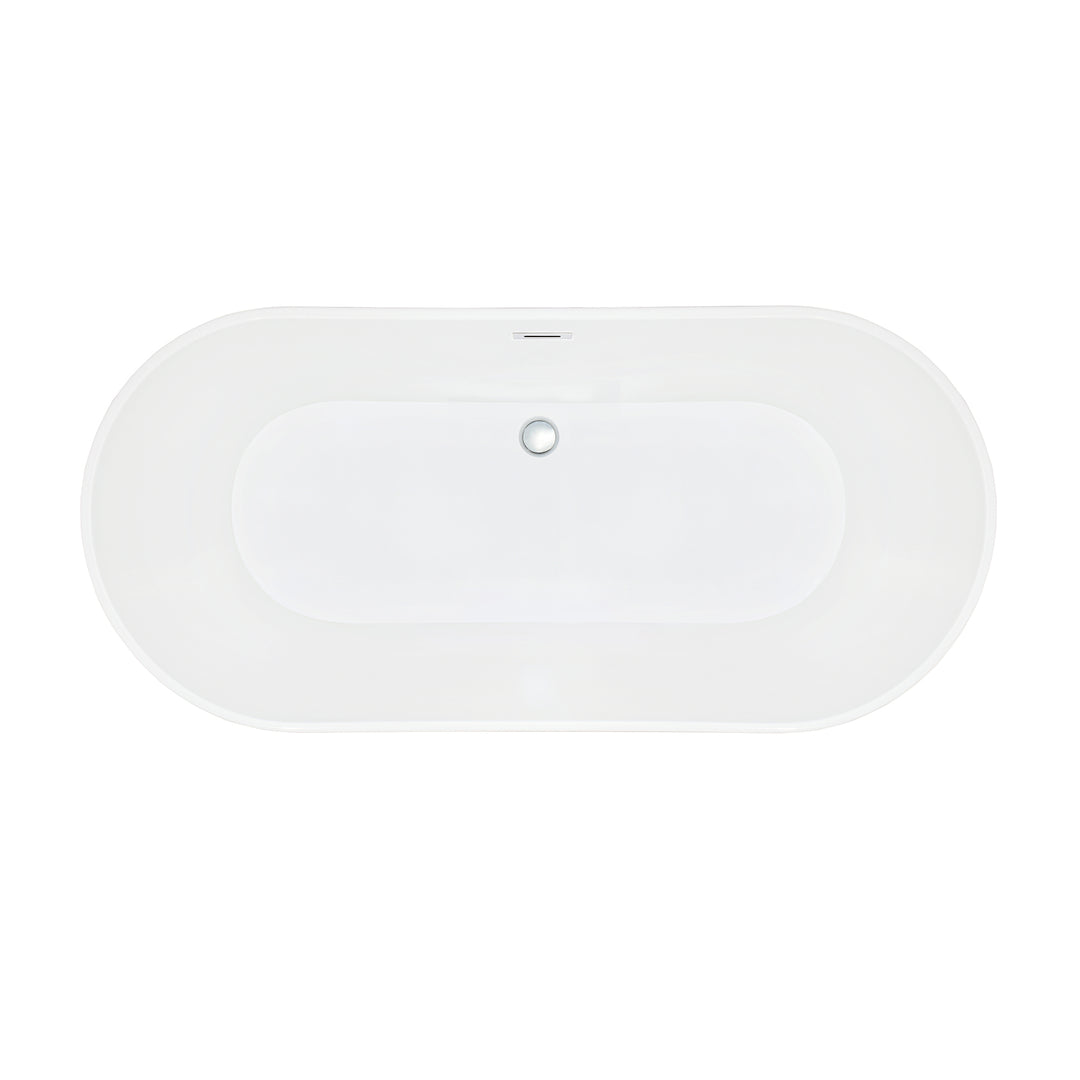 Kaprun 63" x 30" Flatbottom Freestanding Acrylic Soaking Bathtub in Glossy Black with Drain and Overflow