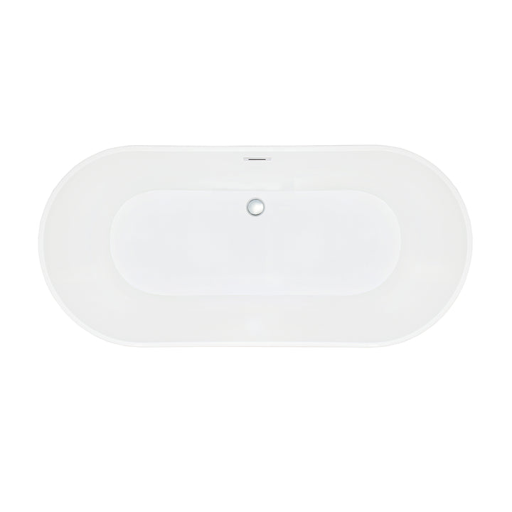 Kaprun 63" x 30" Flatbottom Freestanding Acrylic Soaking Bathtub in Glossy Black with Drain and Overflow