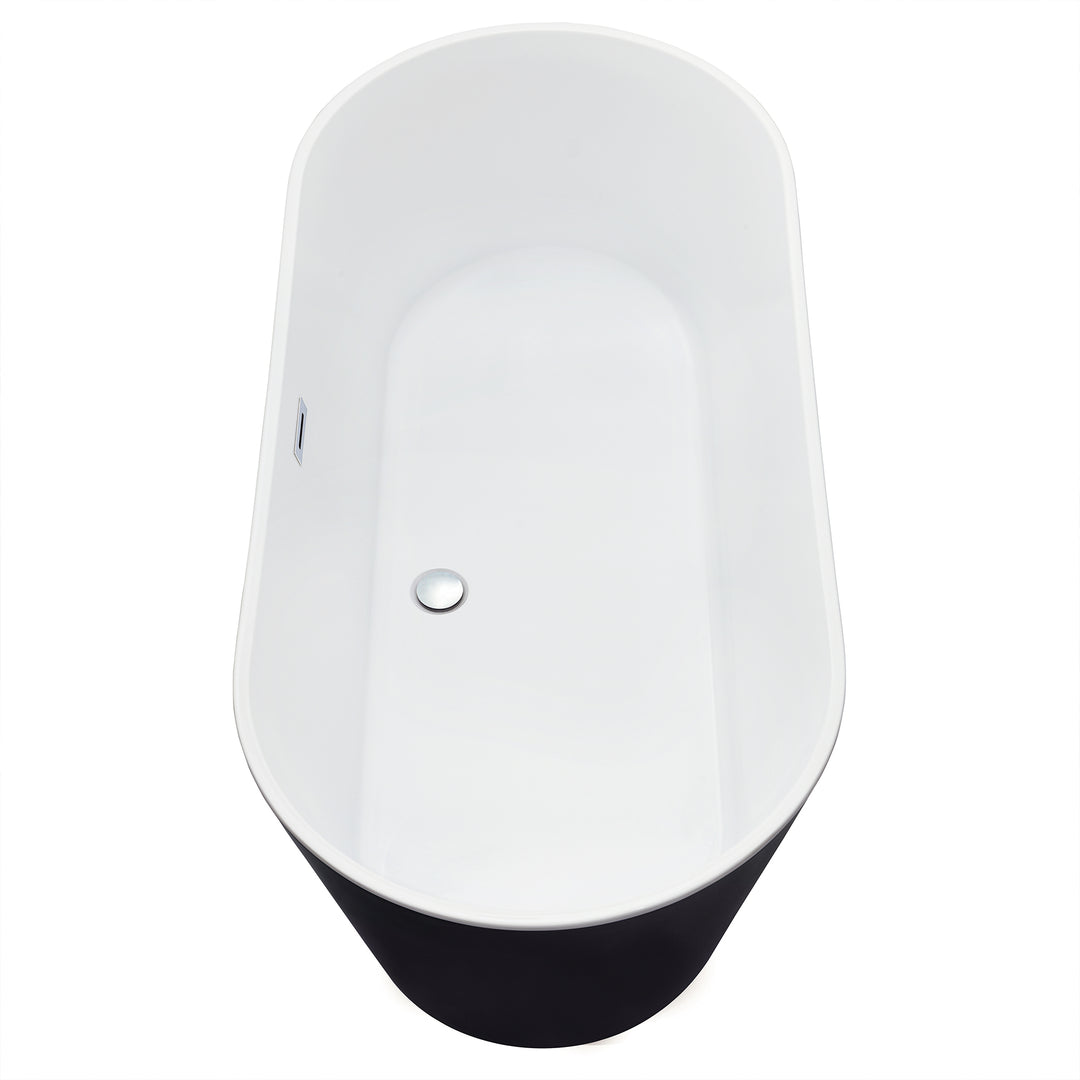 Kaprun 63" x 30" Flatbottom Freestanding Acrylic Soaking Bathtub in Glossy Black with Drain and Overflow