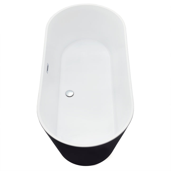Kaprun 63" x 30" Flatbottom Freestanding Acrylic Soaking Bathtub in Glossy Black with Drain and Overflow