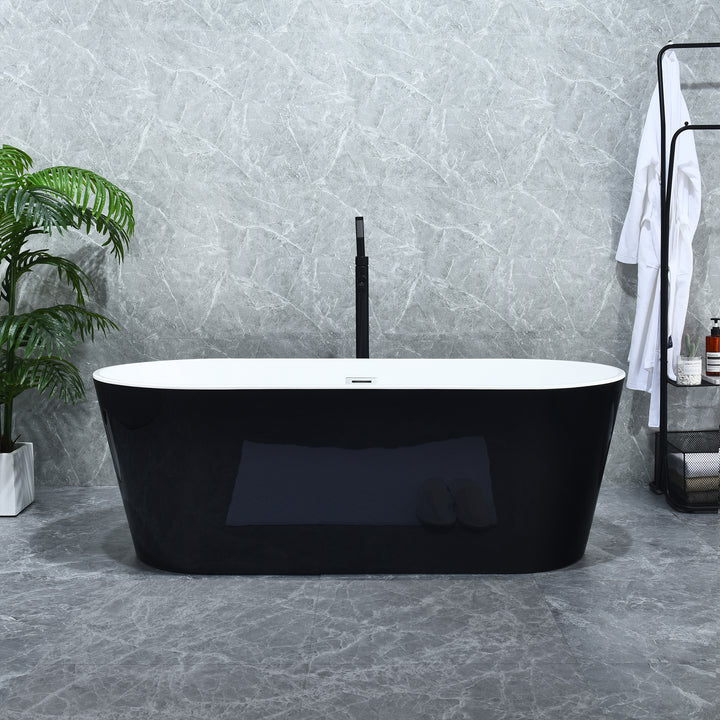 Kaprun 67" x 32" Flatbottom Freestanding Acrylic Soaking Bathtub in Glossy White with Drain and Overflow