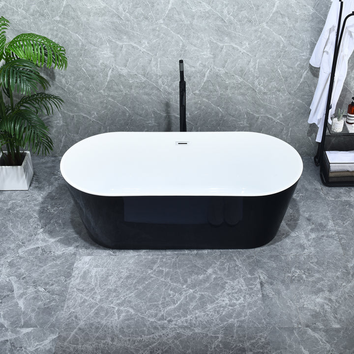Kaprun 67" x 32" Flatbottom Freestanding Acrylic Soaking Bathtub in Glossy White with Drain and Overflow