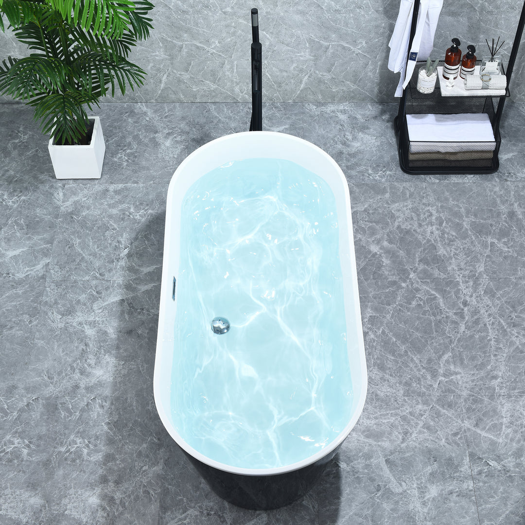 Kaprun 67" x 32" Flatbottom Freestanding Acrylic Soaking Bathtub in Glossy White with Drain and Overflow