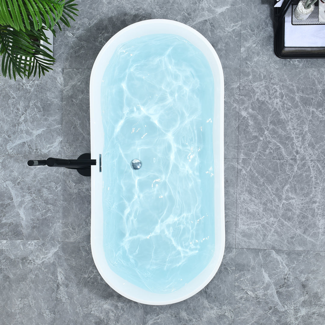 Kaprun 67" x 32" Flatbottom Freestanding Acrylic Soaking Bathtub in Glossy White with Drain and Overflow