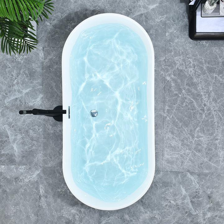 Kaprun 67" x 32" Flatbottom Freestanding Acrylic Soaking Bathtub in Glossy White with Drain and Overflow