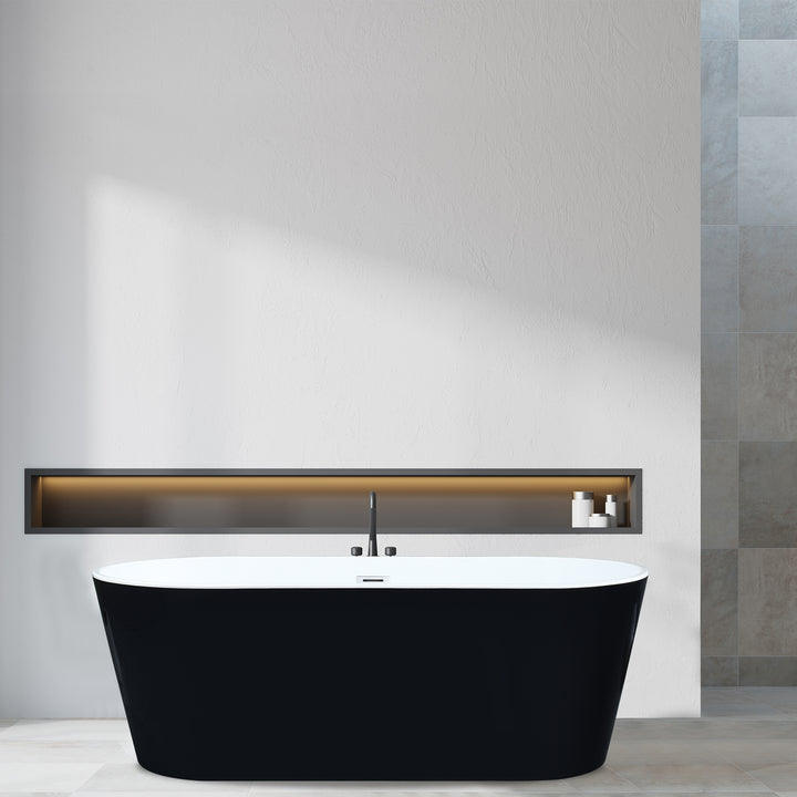Kaprun 67" x 32" Flatbottom Freestanding Acrylic Soaking Bathtub in Glossy White with Drain and Overflow