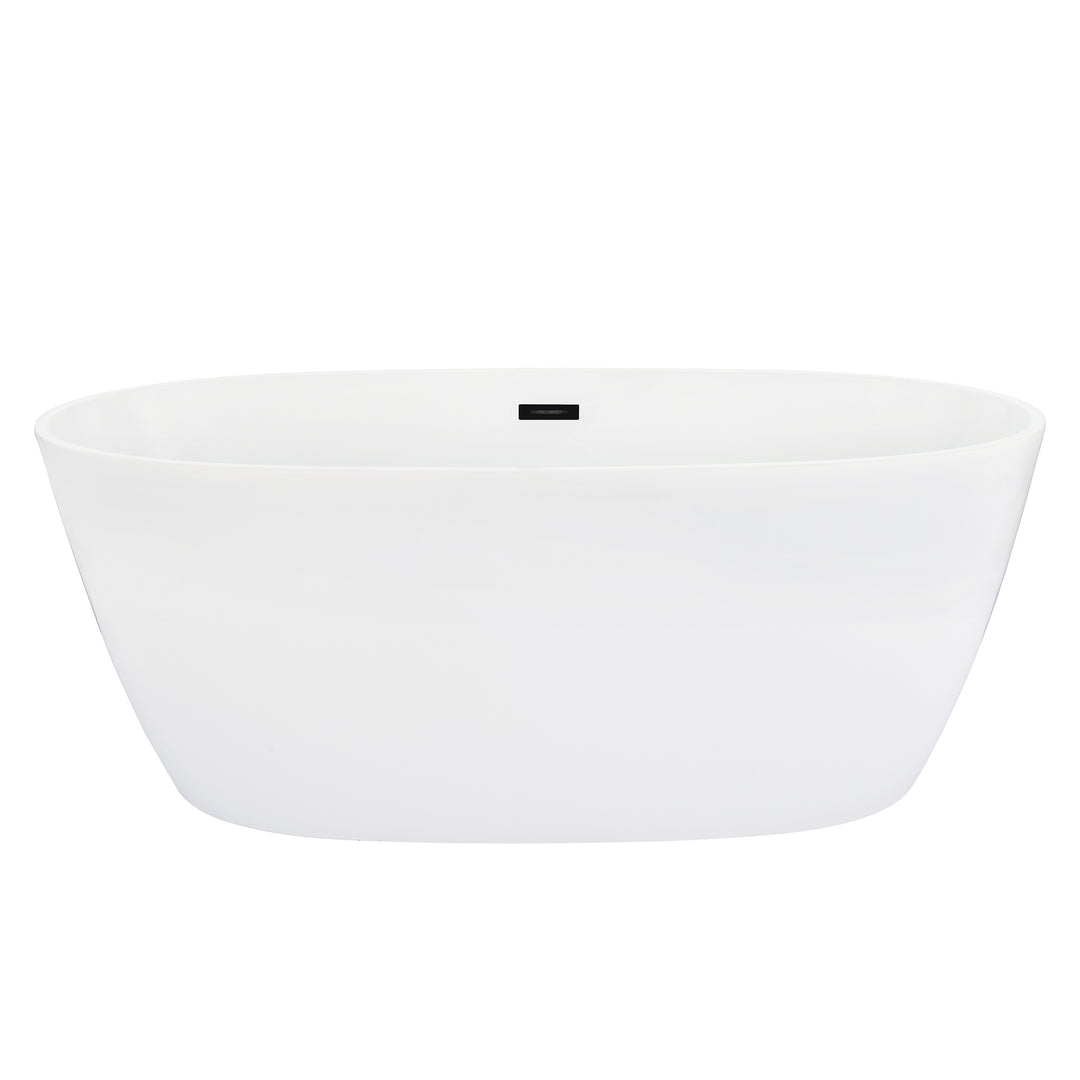Rauris 59" x 28" Flatbottom Freestanding Acrylic Soaking Bathtub in Glossy White with Drain and Overflow