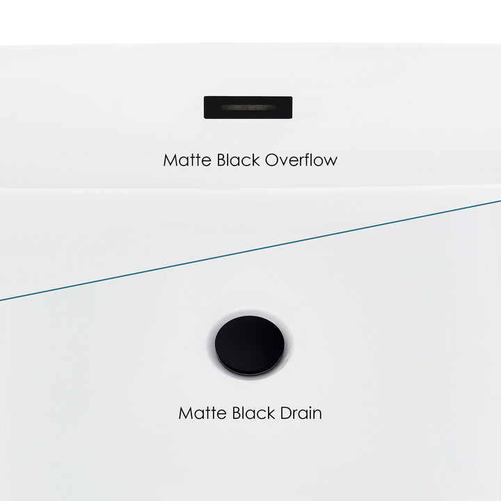 Rauris 59" x 28" Flatbottom Freestanding Acrylic Soaking Bathtub in Glossy White with Drain and Overflow