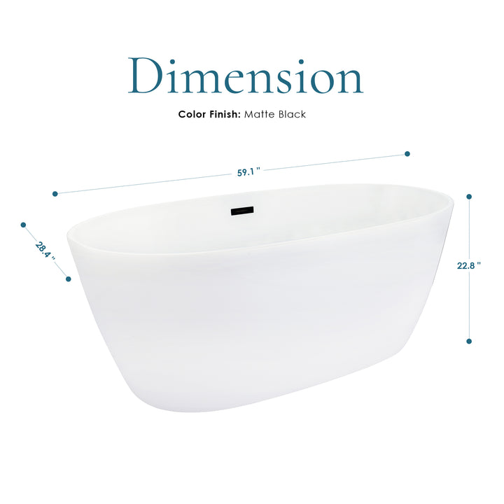 Rauris 59" x 28" Flatbottom Freestanding Acrylic Soaking Bathtub in Glossy White with Drain and Overflow
