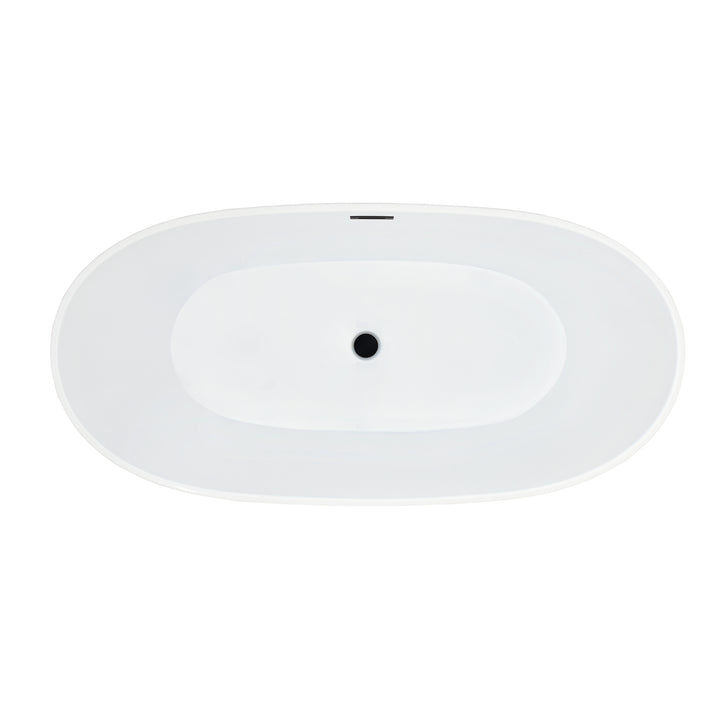 Rauris 59" x 28" Flatbottom Freestanding Acrylic Soaking Bathtub in Glossy White with Drain and Overflow