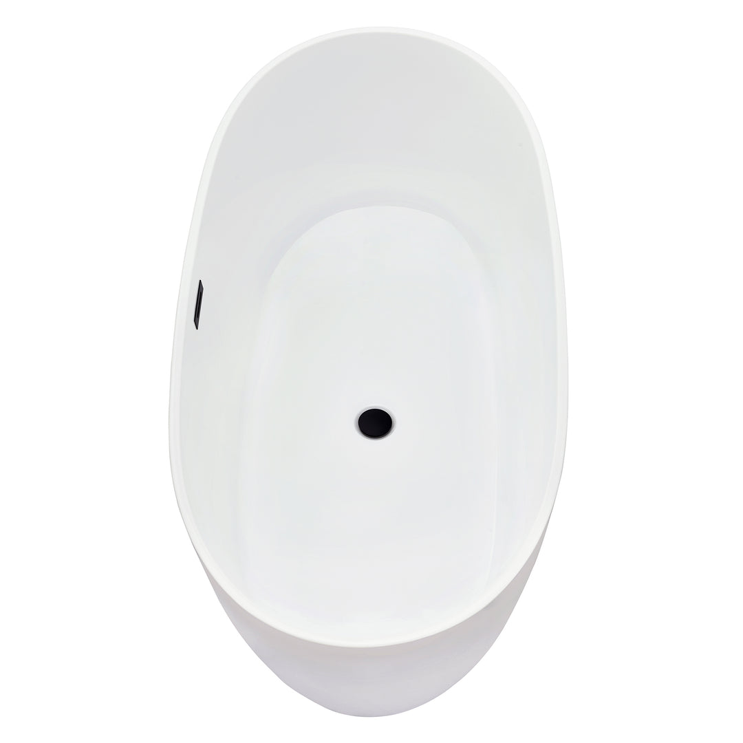 Rauris 59" x 28" Flatbottom Freestanding Acrylic Soaking Bathtub in Glossy White with Drain and Overflow