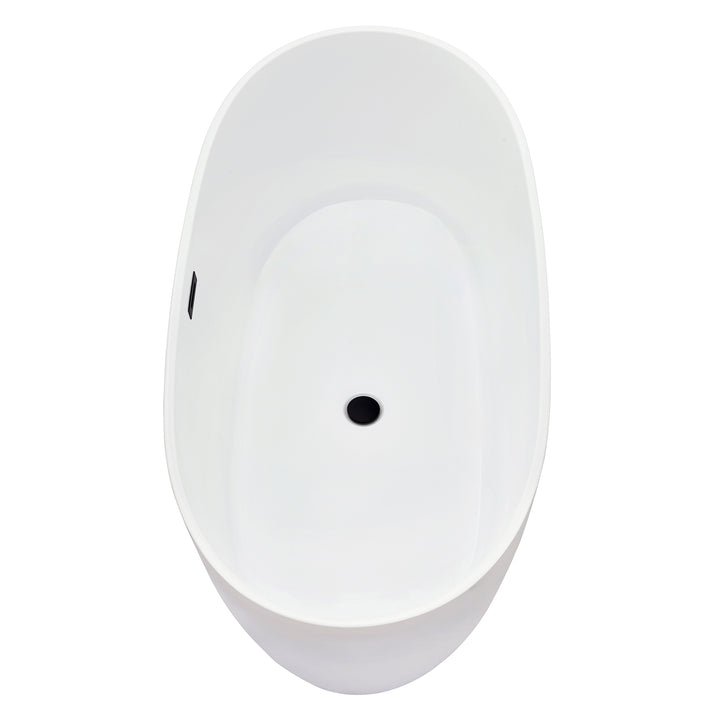 Rauris 59" x 28" Flatbottom Freestanding Acrylic Soaking Bathtub in Glossy White with Drain and Overflow