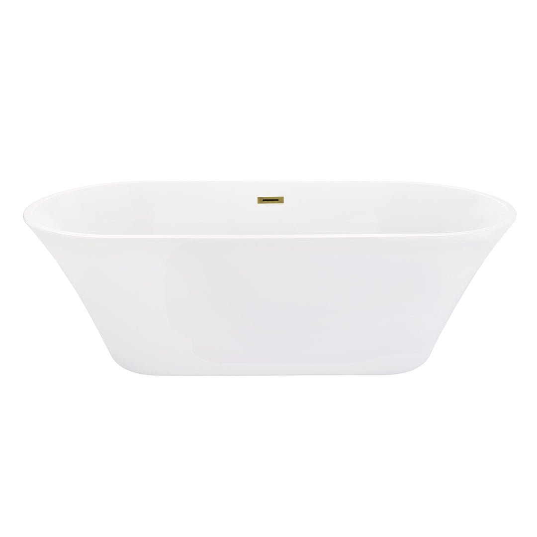 Blarn 65" x 29" Flatbottom Freestanding Acrylic Soaking Bathtub in Glossy White with Drain and Overflow