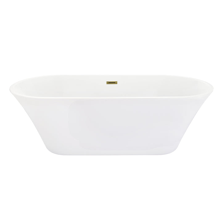 Blarn 65" x 29" Flatbottom Freestanding Acrylic Soaking Bathtub in Glossy White with Drain and Overflow