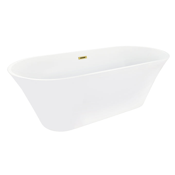 Blarn 65" x 29" Flatbottom Freestanding Acrylic Soaking Bathtub in Glossy White with Drain and Overflow