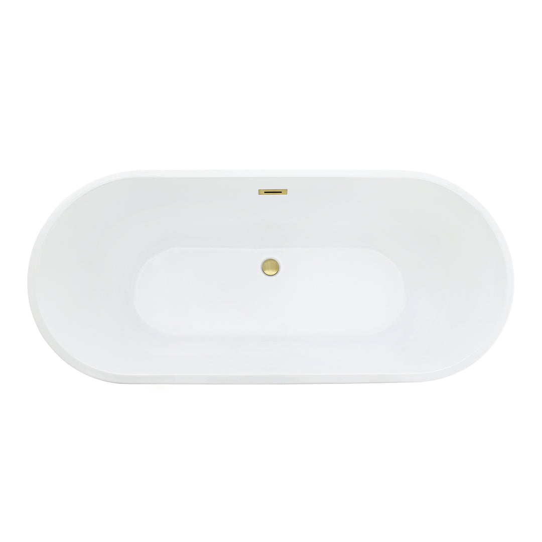 Blarn 65" x 29" Flatbottom Freestanding Acrylic Soaking Bathtub in Glossy White with Drain and Overflow