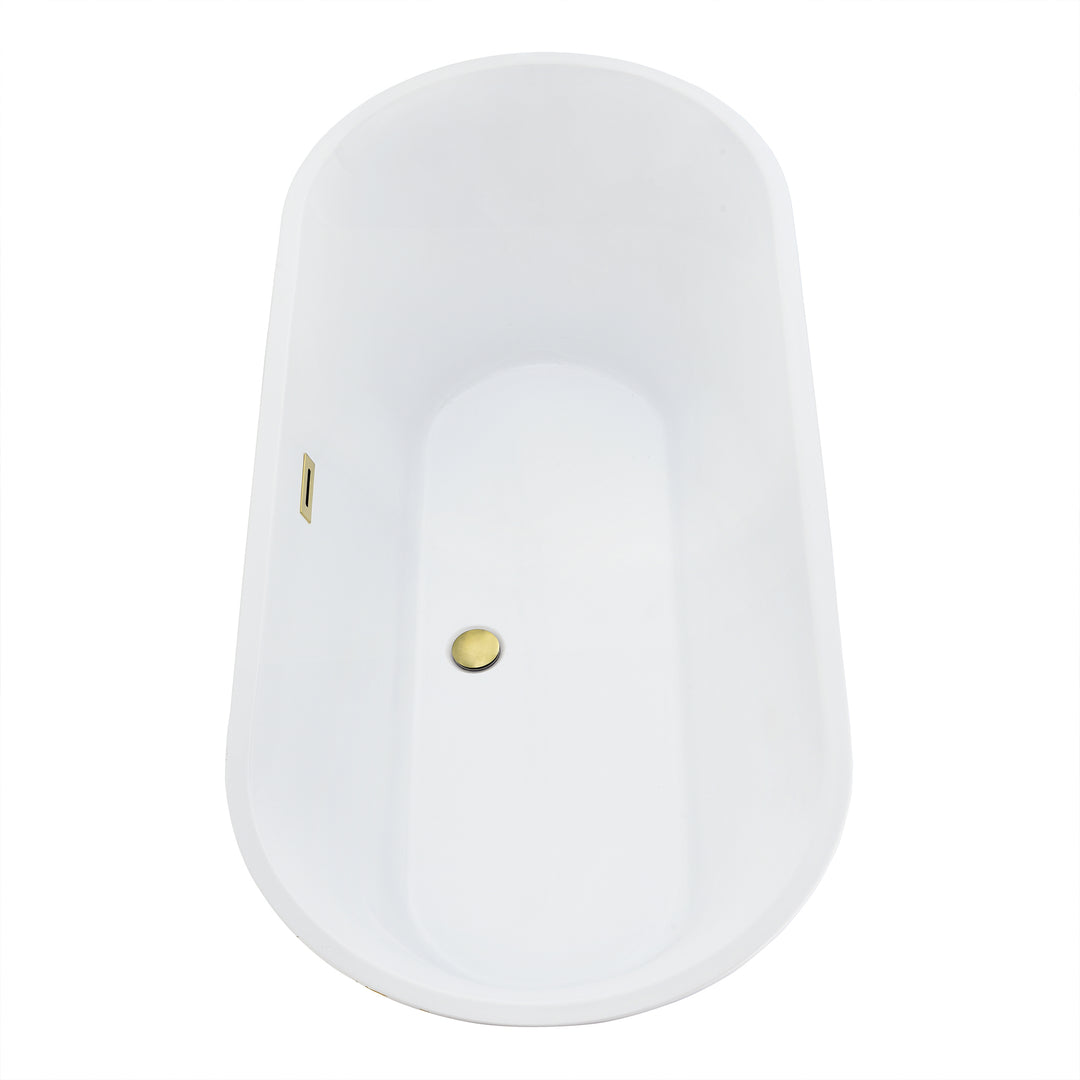 Blarn 65" x 29" Flatbottom Freestanding Acrylic Soaking Bathtub in Glossy White with Drain and Overflow