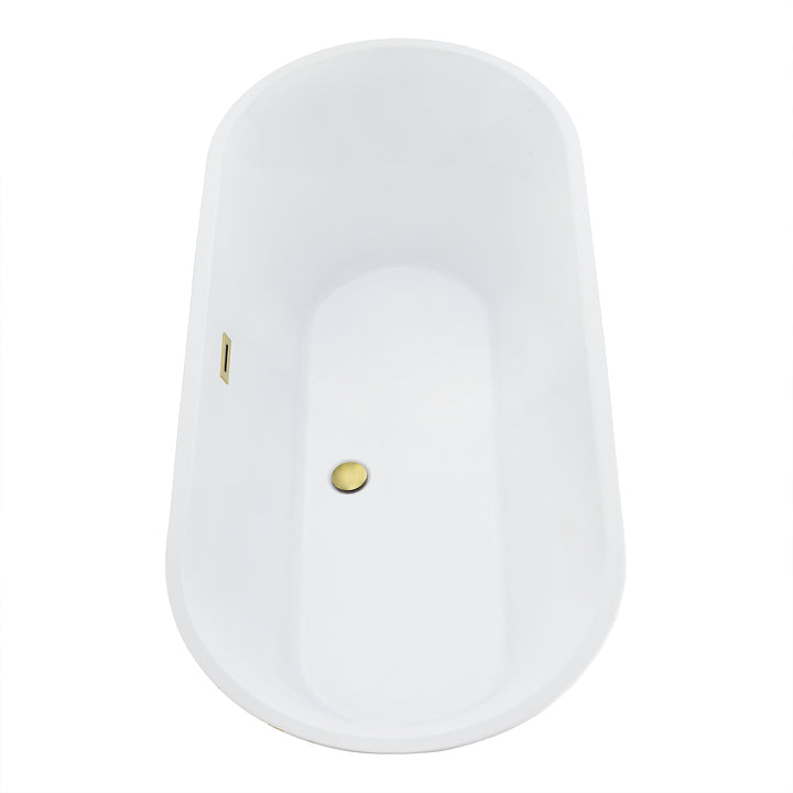 Blarn 65" x 29" Flatbottom Freestanding Acrylic Soaking Bathtub in Glossy White with Drain and Overflow