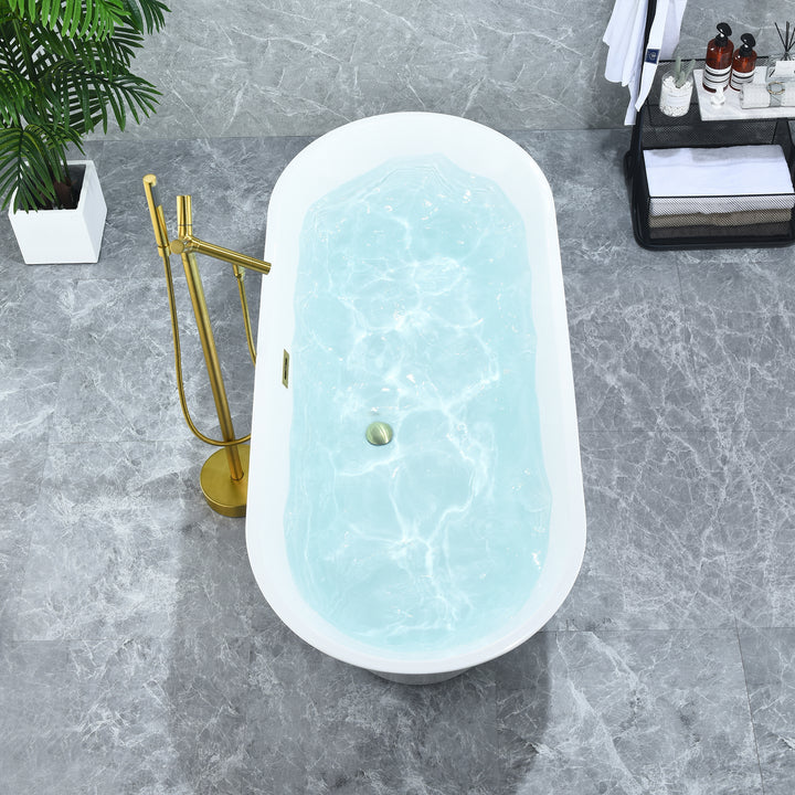 Blarn 65" x 29" Flatbottom Freestanding Acrylic Soaking Bathtub in Glossy White with Drain and Overflow