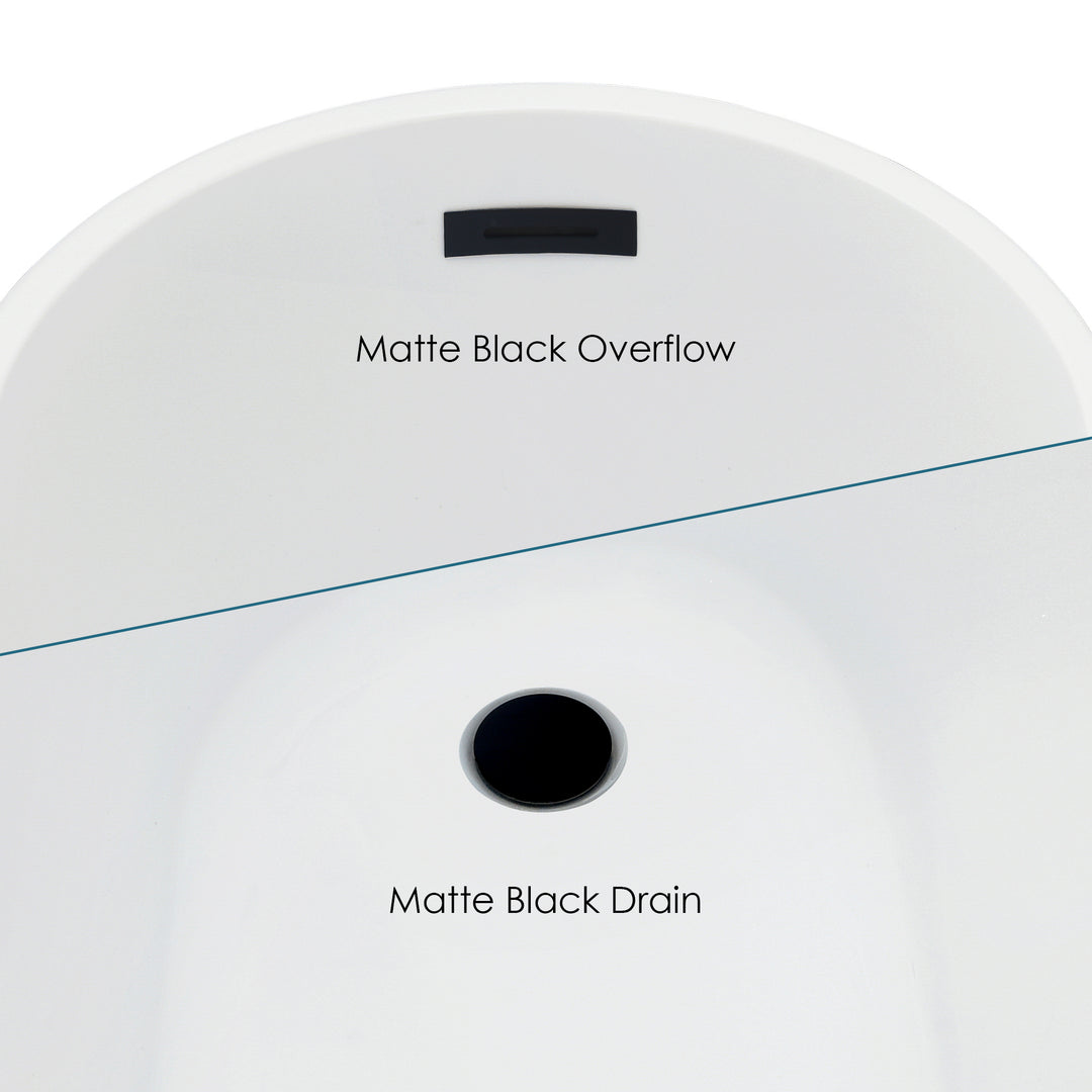 Ipure 67" x 29" Flatbottom Freestanding Acrylic Soaking Bathtub in Glossy White with Drain and Overflow