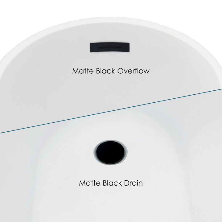 Ipure 67" x 29" Flatbottom Freestanding Acrylic Soaking Bathtub in Glossy White with Drain and Overflow