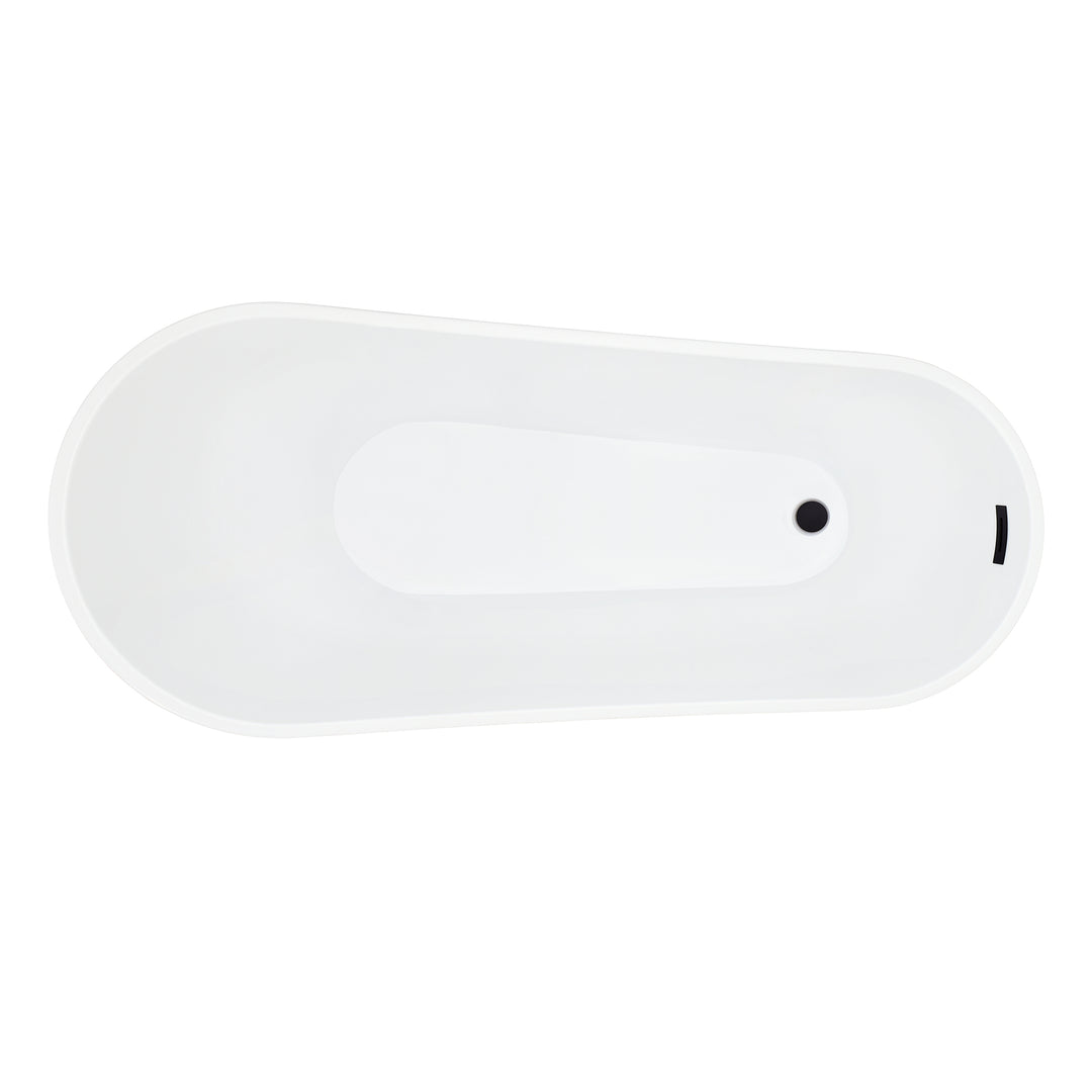Ipure 67" x 29" Flatbottom Freestanding Acrylic Soaking Bathtub in Glossy White with Drain and Overflow