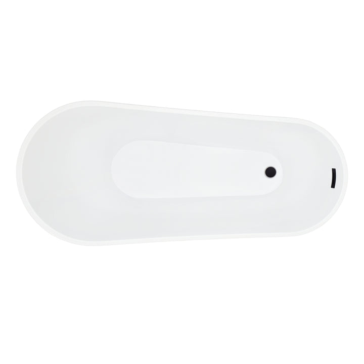 Ipure 67" x 29" Flatbottom Freestanding Acrylic Soaking Bathtub in Glossy White with Drain and Overflow