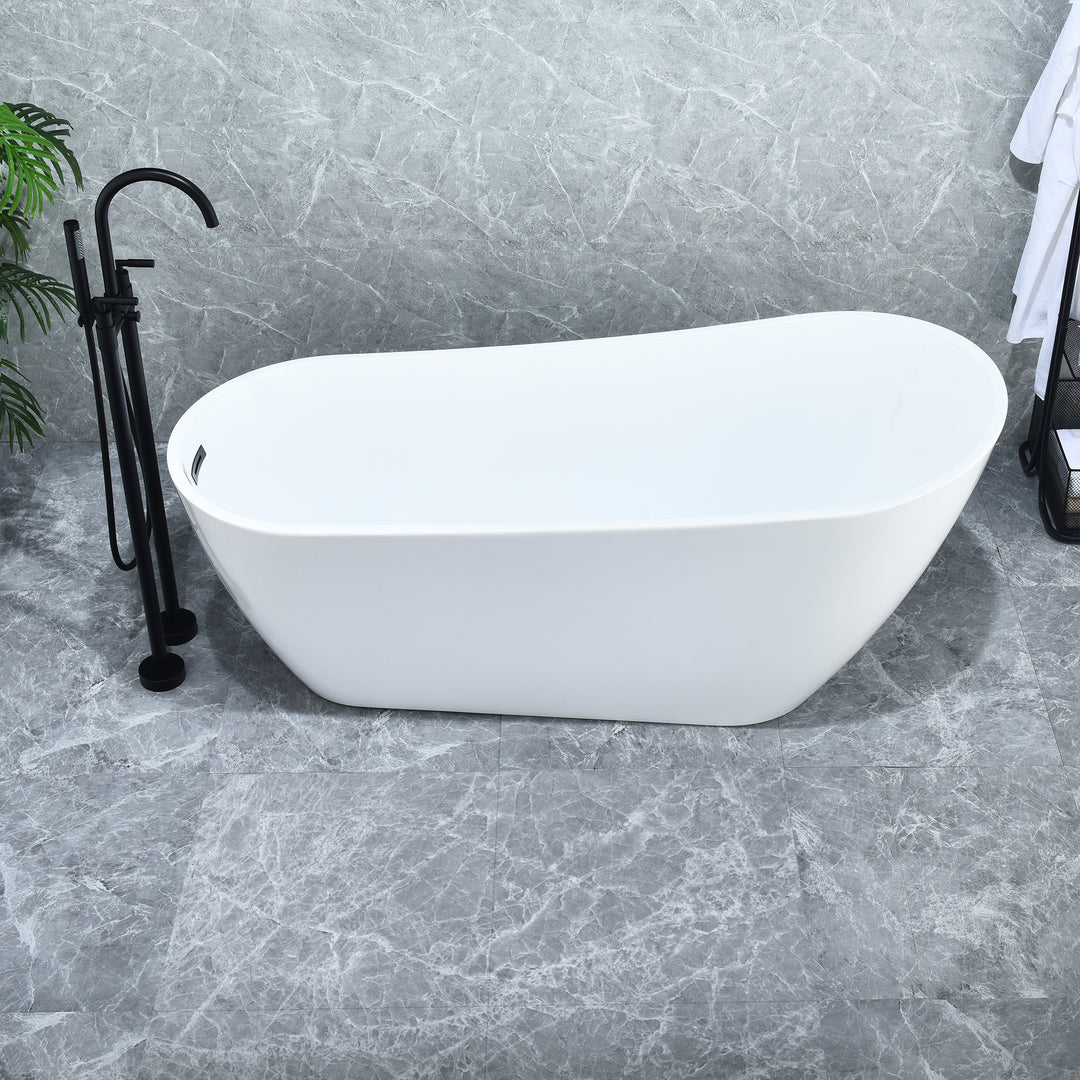 Ipure 67" x 29" Flatbottom Freestanding Acrylic Soaking Bathtub in Glossy White with Drain and Overflow