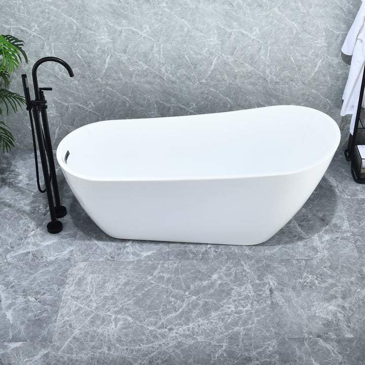 Ipure 67" x 29" Flatbottom Freestanding Acrylic Soaking Bathtub in Glossy White with Drain and Overflow