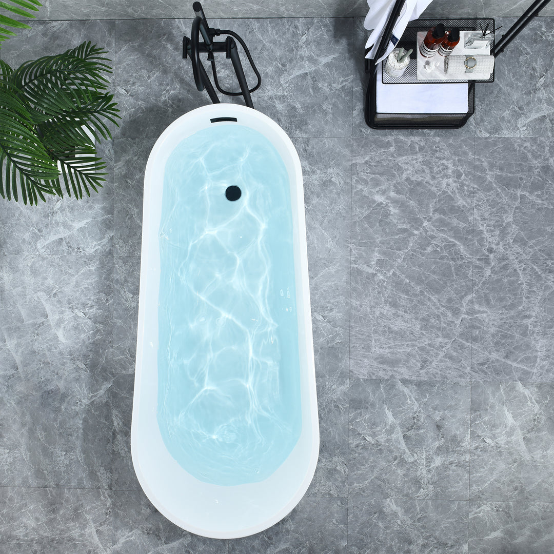 Ipure 67" x 29" Flatbottom Freestanding Acrylic Soaking Bathtub in Glossy White with Drain and Overflow