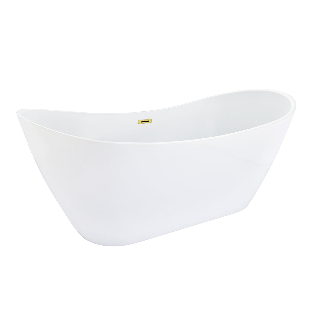 Vansza 67" x 32" Flatbottom Freestanding Acrylic Soaking Bathtub in Glossy White with Drain and Overflow