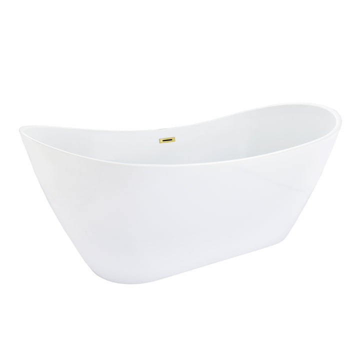 Vansza 67" x 32" Flatbottom Freestanding Acrylic Soaking Bathtub in Glossy White with Drain and Overflow