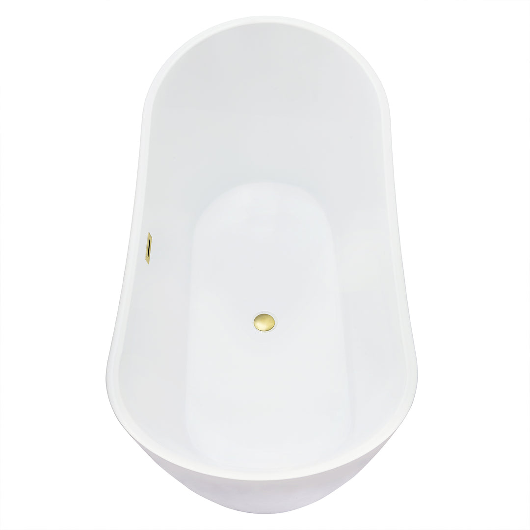 Vansza 67" x 32" Flatbottom Freestanding Acrylic Soaking Bathtub in Glossy White with Drain and Overflow