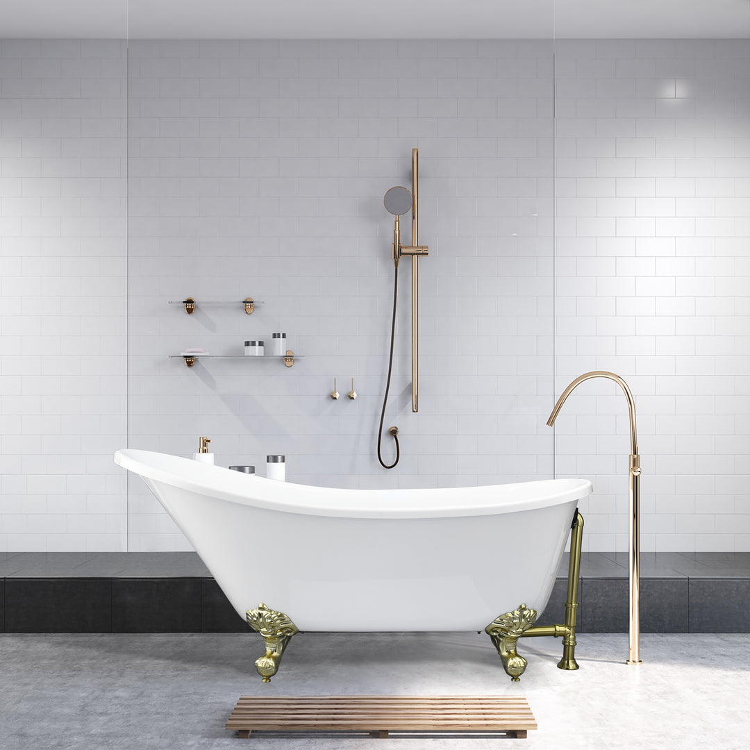 Fandi 64" x 28" Acrylic Clawfoot Soaking Bathtub in Glossy White