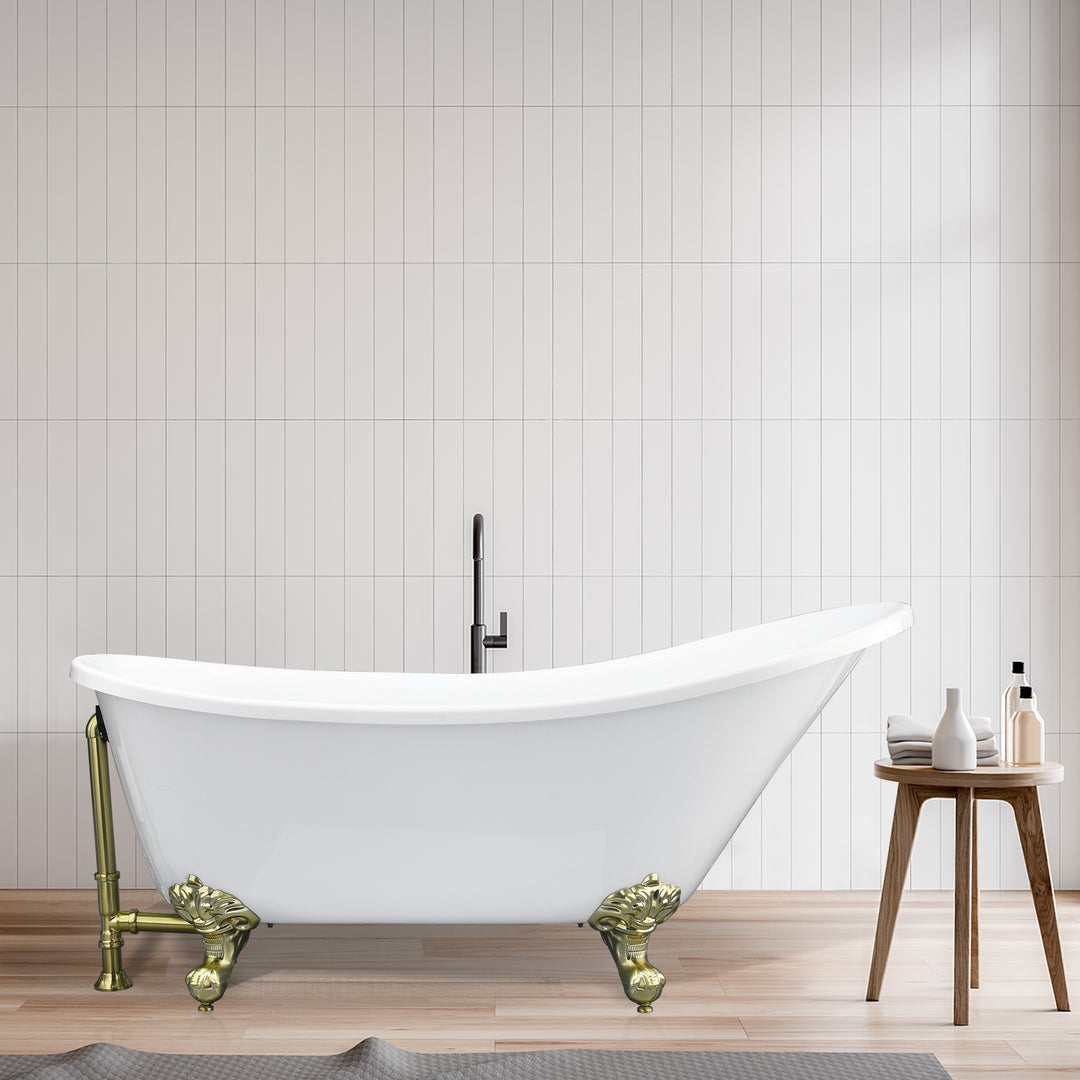 Fandi 64" x 28" Acrylic Clawfoot Soaking Bathtub in Glossy White