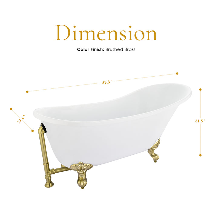 Fandi 64" x 28" Acrylic Clawfoot Soaking Bathtub in Glossy White