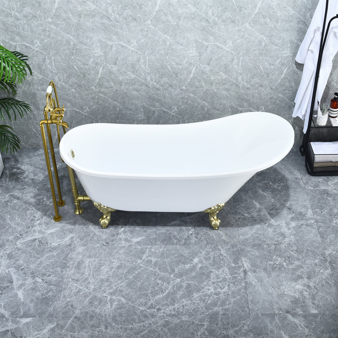 Fandi 64" x 28" Acrylic Clawfoot Soaking Bathtub in Glossy White