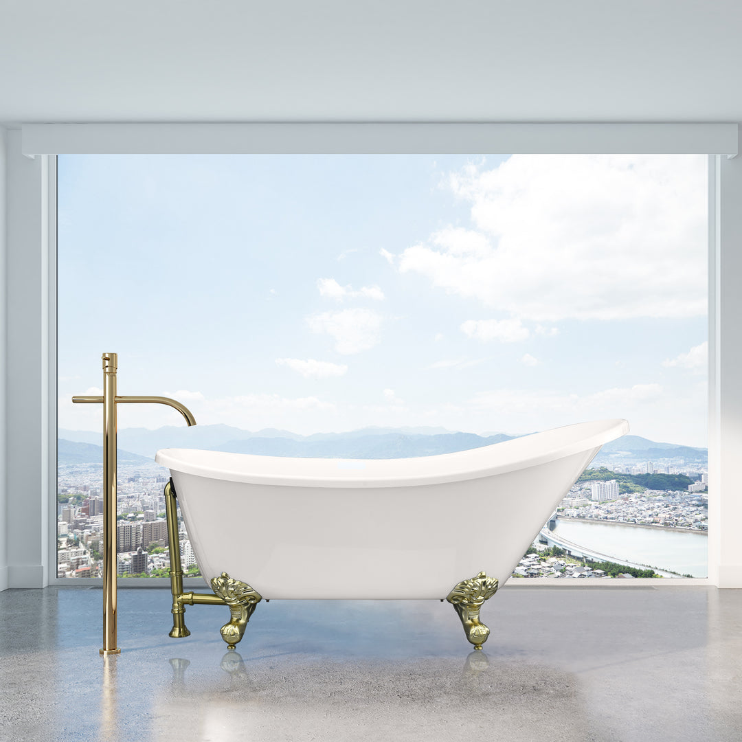 Fandi 64" x 28" Acrylic Clawfoot Soaking Bathtub in Glossy White