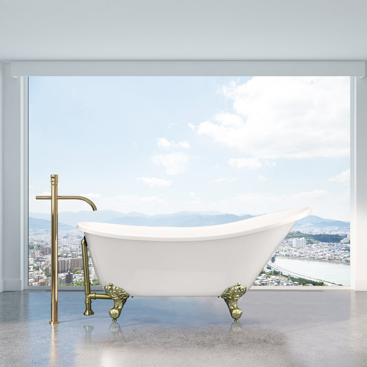 Fandi 64" x 28" Acrylic Clawfoot Soaking Bathtub in Glossy White