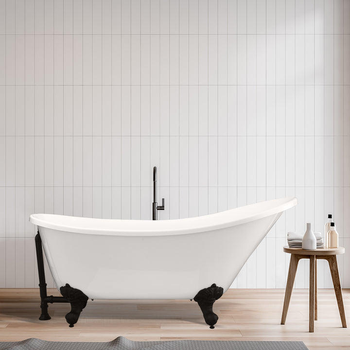 Fandi 64" x 28" Acrylic Clawfoot Soaking Bathtub in Glossy White