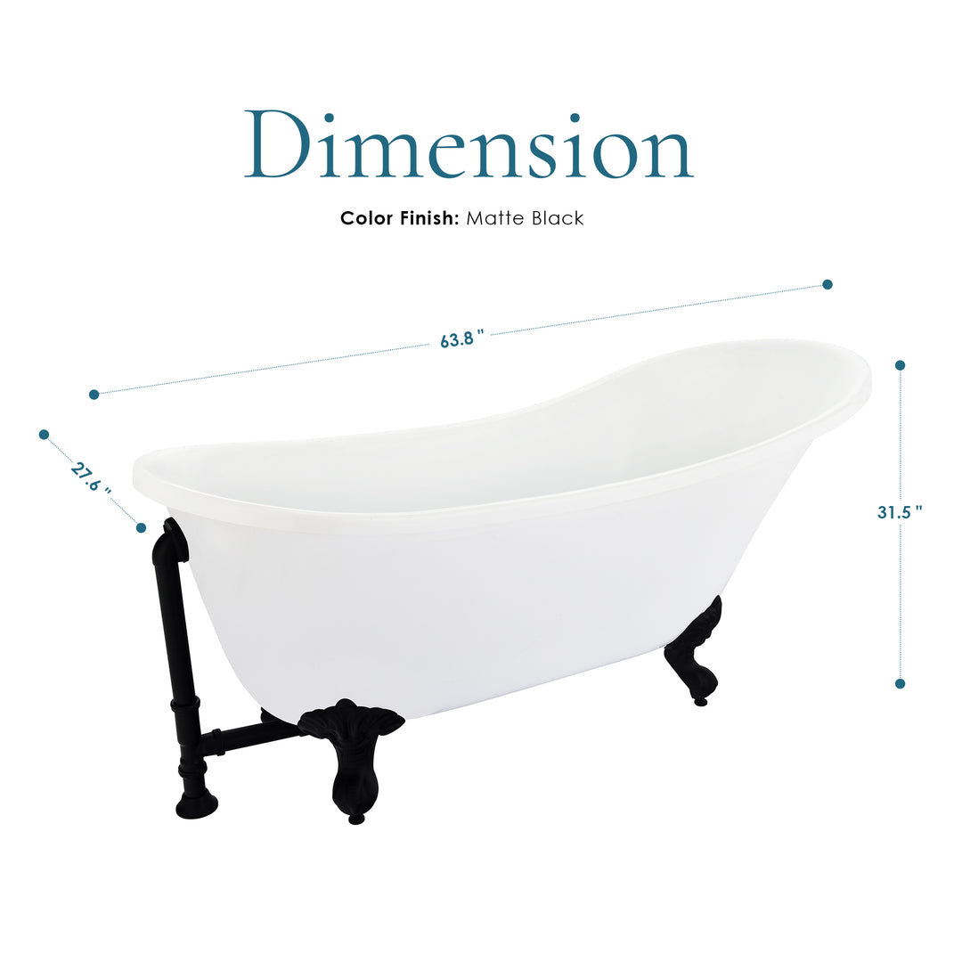 Fandi 64" x 28" Acrylic Clawfoot Soaking Bathtub in Glossy White