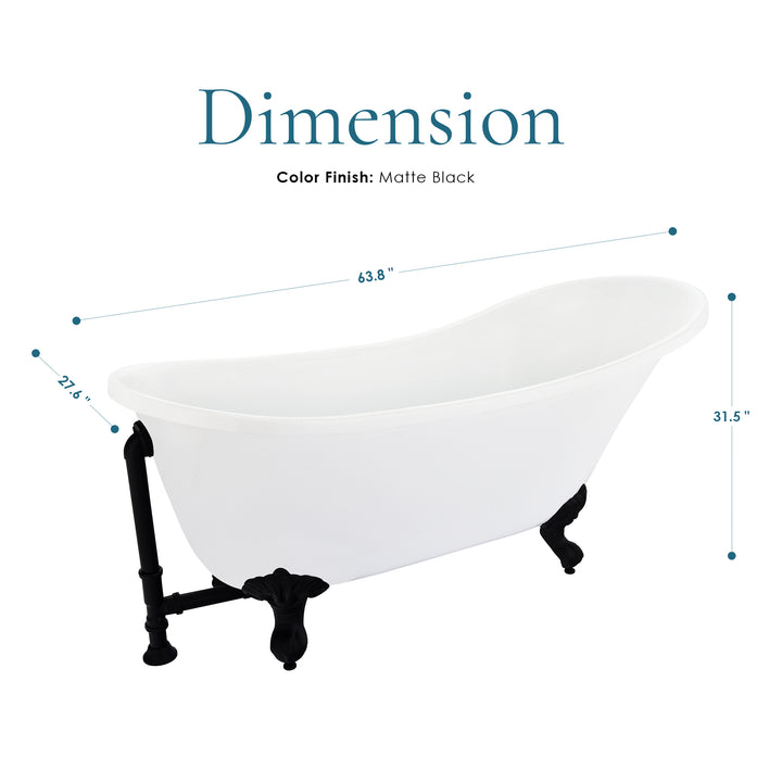 Fandi 64" x 28" Acrylic Clawfoot Soaking Bathtub in Glossy White