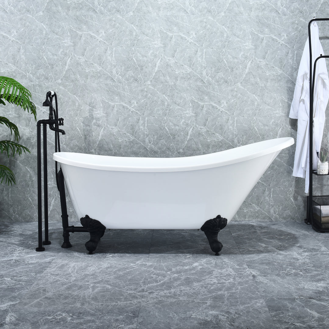 Fandi 64" x 28" Acrylic Clawfoot Soaking Bathtub in Glossy White