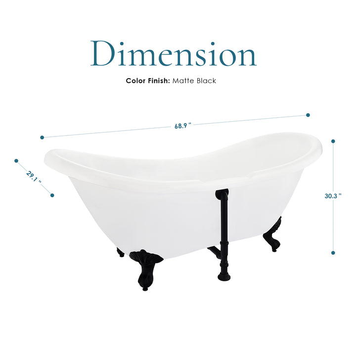 Porva 69" x 29" Acrylic Clawfoot Soaking Bathtub