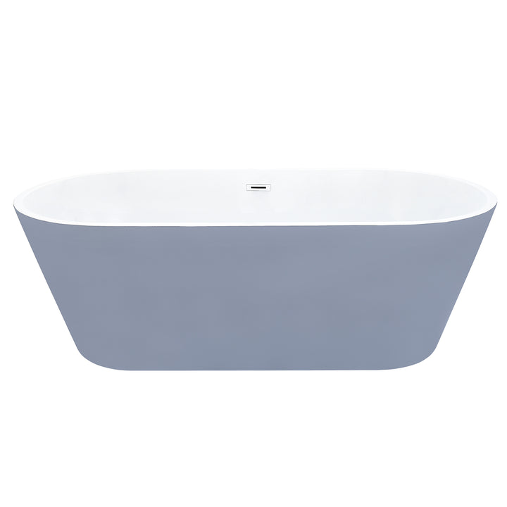 Szany 67" x 32" Flatbottom Freestanding Acrylic Soaking Bathtub in Glossy Gray with Drain and Overflow