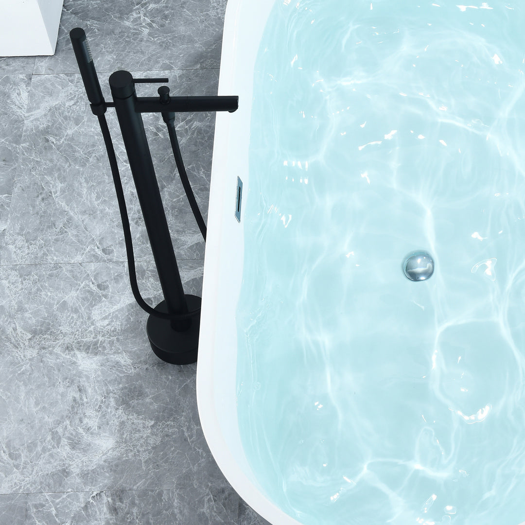Szany 67" x 32" Flatbottom Freestanding Acrylic Soaking Bathtub in Glossy Gray with Drain and Overflow